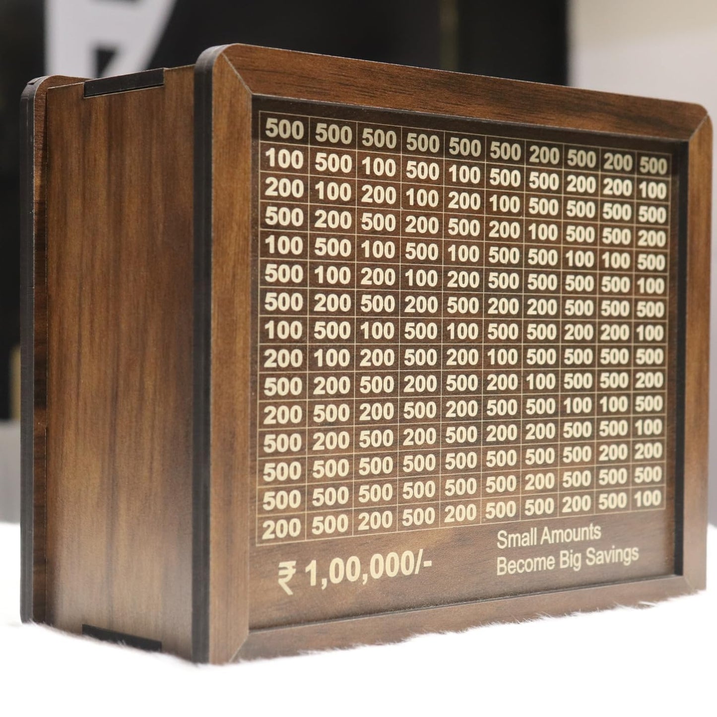 SaveSmart Wooden Piggy Bank – ₹1 Lakh Savings Challenge
