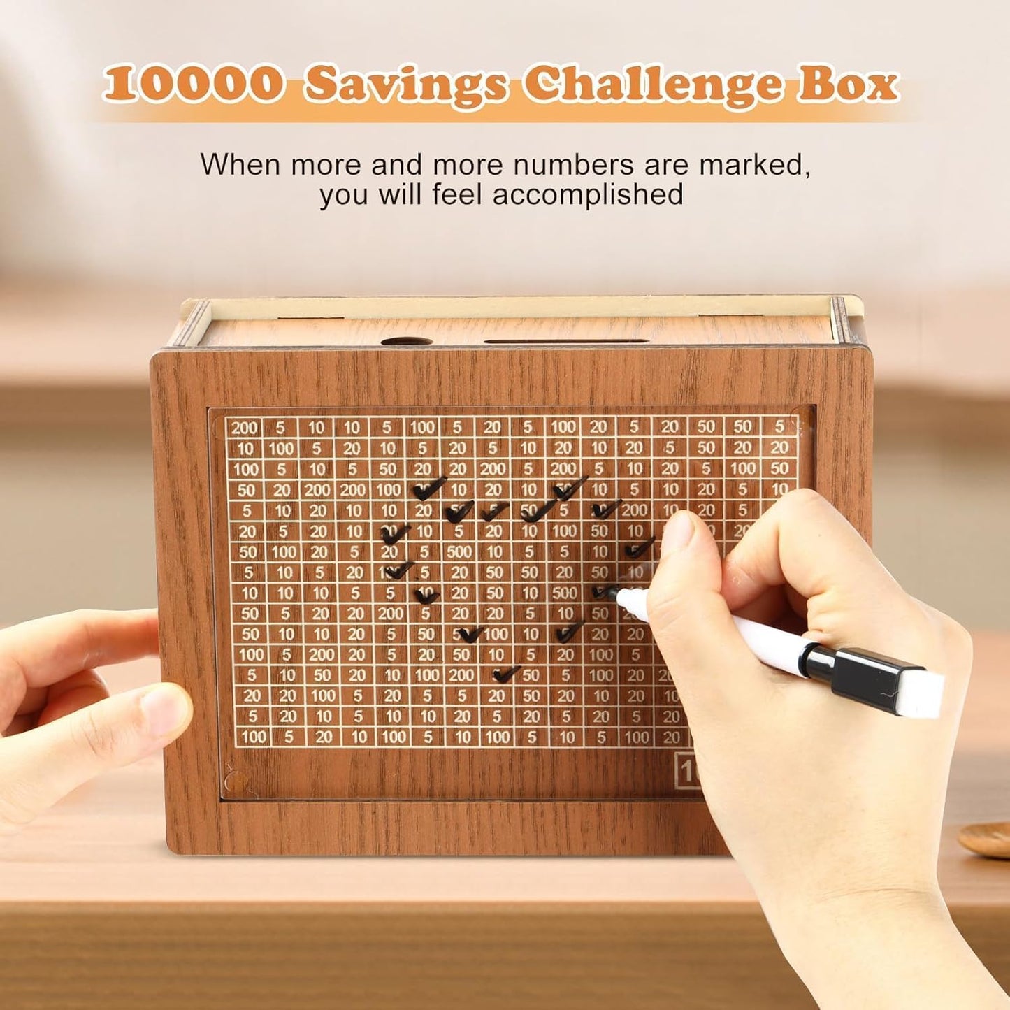 SaveSmart Wooden Piggy Bank – ₹1 Lakh Savings Challenge