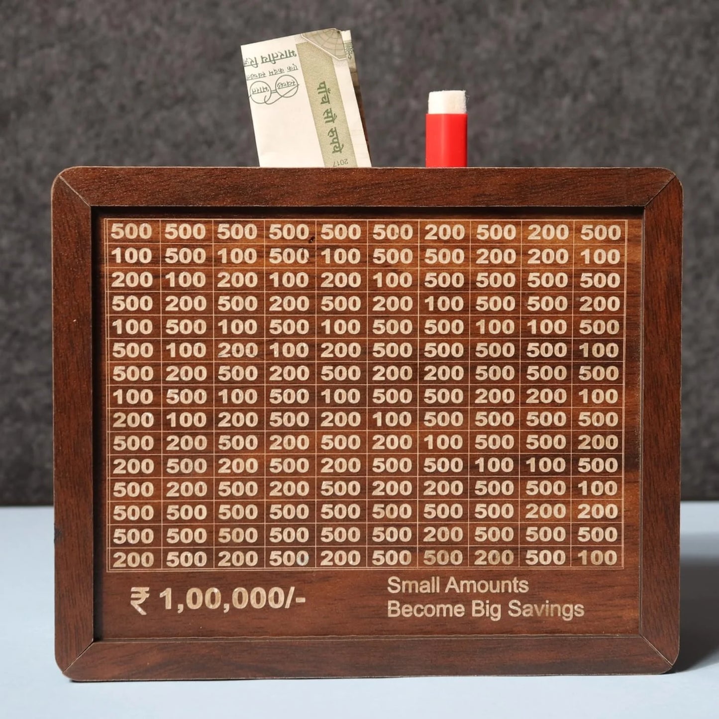 SaveSmart Wooden Piggy Bank – ₹1 Lakh Savings Challenge