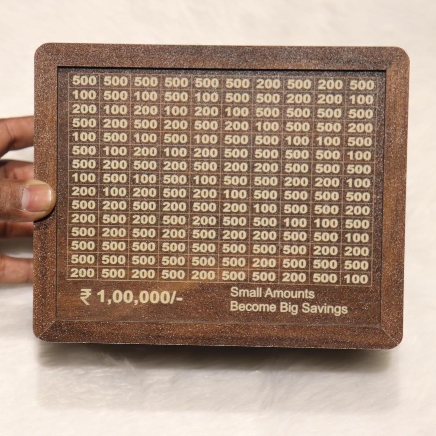 SaveSmart Wooden Piggy Bank – ₹1 Lakh Savings Challenge